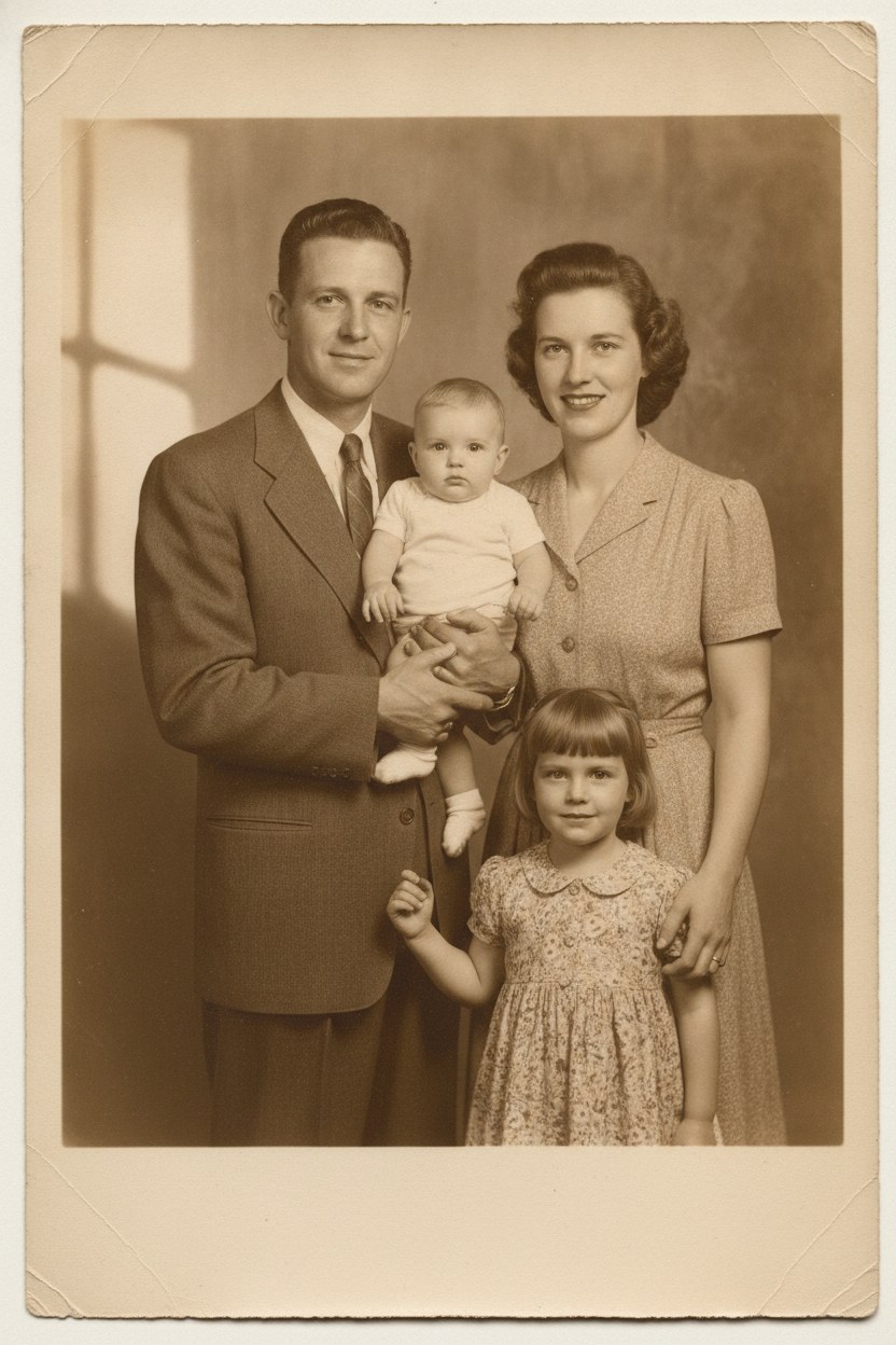 1950'lerden restore edilmiş bir aile portresi